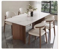 Rosegia ZCZ0652 Mesa de Comedor Moderna de 6 Plazas, Ensamblada a Mano, Ecológica, con Chapa de Nogal Sólido y Tapa de Mármol, para Hogar u Hotel
