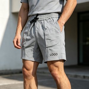 Shorts pour hommes gris déchirés, style Bermuda, taille mi-haute, avec cordon de serrage, en coton décontracté, respirant, pour le sport et les loisirs - Product Image 2