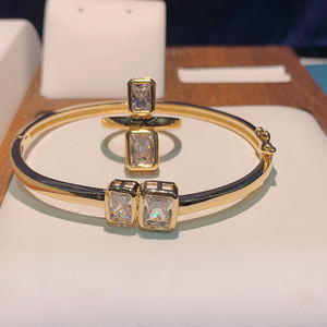 HIBRIDE Set Gelang Bangle Afrika Unik Mewah untuk wanita Set perhiasan pengantin wanita Set N-1581 pernikahan kubik zirkon kristal CZ Dubai - Product Image 3