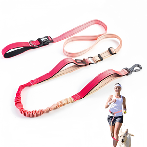 Laisse de sécurité pour chien en nylon réfléchissant robuste avec double poignée et attache ceinture de sécurité, laisse mains libres anti-traction pour l'entraînement - Product Image 1