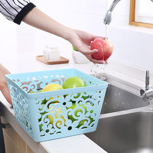 <b>Square</b> Fruit <b>Basket</b> 18.5x14.5x11.5cm Hollow Pattern Stackable Storage <b>Basket</b> For Kitchen Food Organization Mixed Colors - Product Image 2