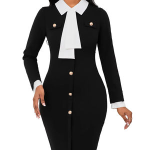 Robe élégante formelle pour femmes, longueur genoux, silhouette crayon, tissu en nylon, antistatique, broderie à la main, tenue de travail - Product Image 1