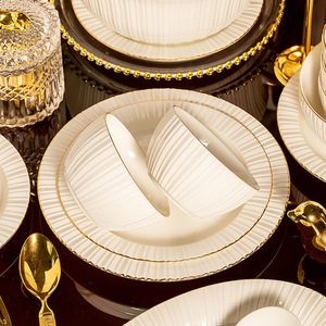 Phong cách Bắc Âu cao trắng sứ gốm Bộ đồ ăn nhà gốm bát đĩa cổ điển trắng Emboss cứu trợ Bộ đồ ăn - Product Image 2