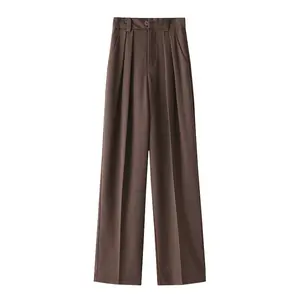 Khaki High waist Suit pants women's Autumn vertical Narrow wide Leg pants Loose slimming straight mop Casual pants