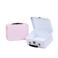 Boîte en fer blanc rectangulaire recyclable, type valise, pour emballage cadeau de Noël, chaussettes avec fermoir à verrou, boîte à lunch avec poignée pour enfant