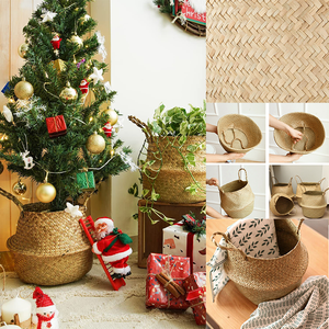 Panier à fruits pliable rond tissé <span class=keywords><strong>en</strong></span> rotin et <span class=keywords><strong>osier</strong></span>, panier ventre <span class=keywords><strong>en</strong></span> herbe marine, offre spéciale - Product Image 6
