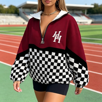 Veste coupe-vent unisexe à col montant 1/4 zip, imprimé rétro à carreaux et blocs de couleur, taille régulière, grande taille, en polyester pour le printemps