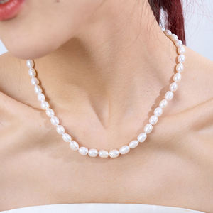 สร้อยคอมุกเทียม3 4 6 8มม. 14K สร้อยคอโชคเกอร์ไข่มุกน้ำจืดสีทอง - Product Image 3