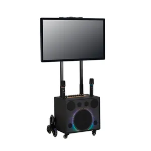 Patented design intelligent voice control wireless trolley speakers with large touch screens dual subwoofer karaoke system