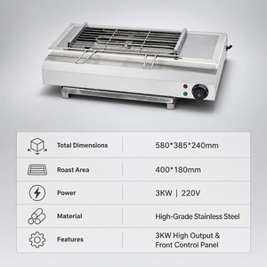 Commercial <b>Electric</b> Smokeless <b>BBQ</b> Grill 3kW Countertop Barbecue Grill for Steak Skewers Sausage and Restaurant Catering Use - Product Image 2
