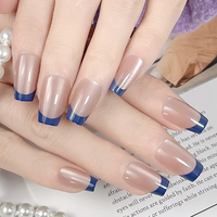 Uñas Postizas Francesas Azules ABS de Cobertura Completa con Diseño Ojo de Gato, Cuadradas, Almendradas, Stiletto, Patrones de Mariposa para Salón