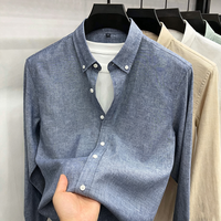 Kemeja Pria Kasual Linen Katun Lyocell Bernapas, Warna Solid, Lengan Panjang, Kancing Depan, untuk Kegunaan Sehari-hari, Kantor, dan Jalan-jalan