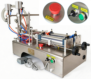 Machine de remplissage anti-goutte pour fluides visqueux - Semi-automatique et cadre en acier inoxydable, deux buses semi-automatiques, 100-1000 ml, pour eau et lait - Product Image 3