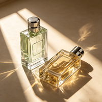 Flacon de parfum rectangulaire en verre transparent de luxe avec bouchon doré, atomiseur de parfum vide, étiquette personnalisée pour l'emballage de parfums cosmétiques