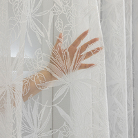 Rideaux en voile jacquard de luxe à motifs feuilles d'érable américaines, personnalisables, blancs, en maille transparente pour la maison