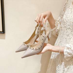 Women's Pointed One-Line <strong>High</strong> <strong>Heeled</strong> <strong>Running</strong> <strong>Shoes</strong> with Stylish Rivets Elegant Sandals - Product Image 5