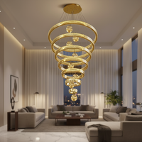 Lustres sur mesure pour hôtel, grands lustres à anneaux, plafonds hauts, luminaires suspendus de luxe, lampes LED pour escalier, lustre rond moderne en cristal