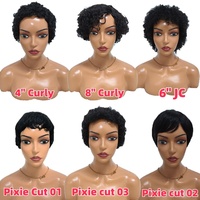 Promotion $6.3 100% cheveux humains courts coupe de lutin Machine pas de perruque de dentelle en gros usine pas cher perruque de cheveux humains pour les femmes noires