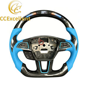 Volant personnalisé en cuir et fibre de carbone CCExcellent pour Focus <span class=keywords><strong>MK3</strong></span>/<span class=keywords><strong>MK3</strong></span> <span class=keywords><strong>RS</strong></span>/<span class=keywords><strong>MK3</strong></span> ST/SE - Design LED sportif, ajustement parfait - Product Image 1