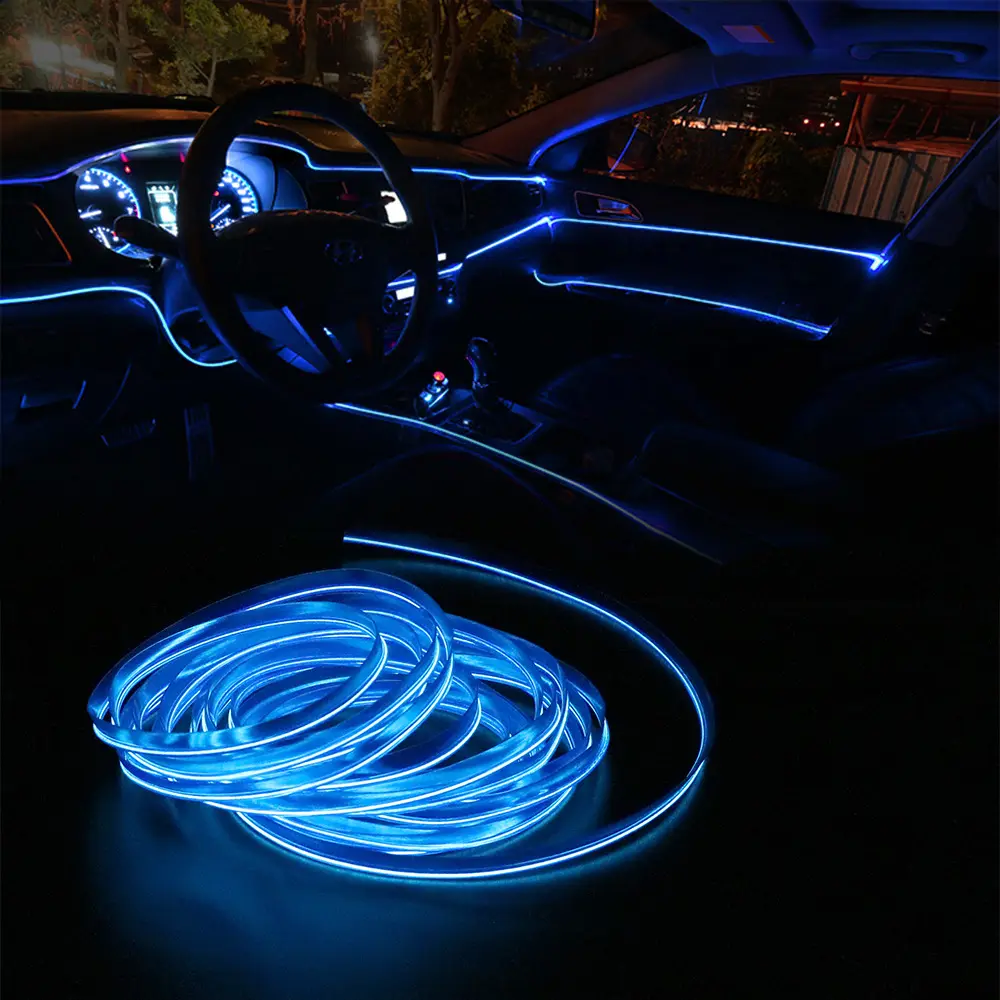 Puerxin fita led neon para carro, 5m, el, estilo de carro, luz ambiente fria, luzes para carro, neon, rgb, neon, atmosfera interna