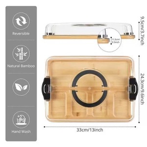 Plato de bambú para comida de 33x24.3cm reversible con tapa para fiestas al aire libre, caja de almacenamiento para aperitivos - Product Image 1