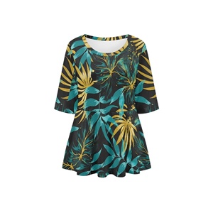 Chemisier Chic <span class=keywords><strong>Grande</strong></span> <span class=keywords><strong>Taille</strong></span> pour <span class=keywords><strong>Femme</strong></span> à Manches Courtes Imprimé Floral Col Rond Ample – Vente en Gros - Product Image 1