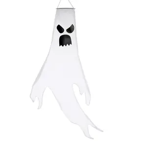 Halloween new white smiling face ghost weathervane thickened waterproof windbag weather cylinder scene decoration props