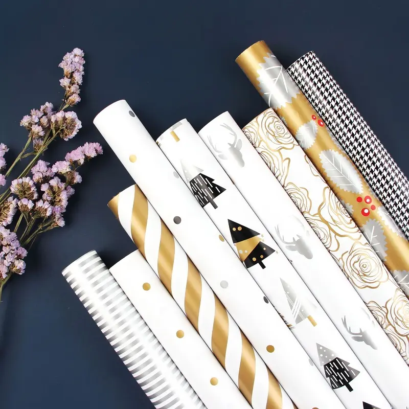 Zl Groothandel Luxe Gouden Zilveren Strepen Stippen Tissue Papier Wit Eco Vriendelijke Gepersonaliseerde Kerst Cadeaupapier