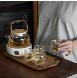 Супер подходящий чайный набор из боросиликатного стекла, чайный набор из дерева акации для дома