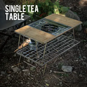 CAMPINGMOON-Estufa portátil para acampar, juego de mesa y silla plegable de acero inoxidable, con bolsa de lona