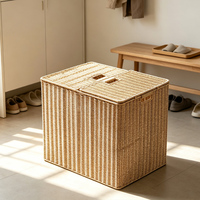 Panier de rangement domestique extra large en imitation rotin tressé avec couvercle, pour linge et couettes, idéal pour la chambre
