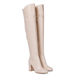 Casual Soft Leather Upper Round Toe Over Knee <b>Boots</b> Fashion Shoes Big Size 46 Zipper High Chunky Heel - Product Image 3