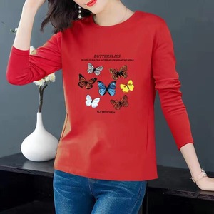 Women's Printed Long Sleeve T-Shirt Yellow Butterfly Design Breathable Milk Silk Knitted <b>Top</b> For Spring Autumn Plus Size Mother - Product Image 4