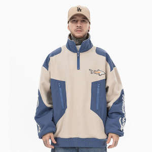 Venta al por mayor logotipo personalizado Zip Up sudadera Patchwork pulóver sudaderas con capucha para los hombres - Product Image 3