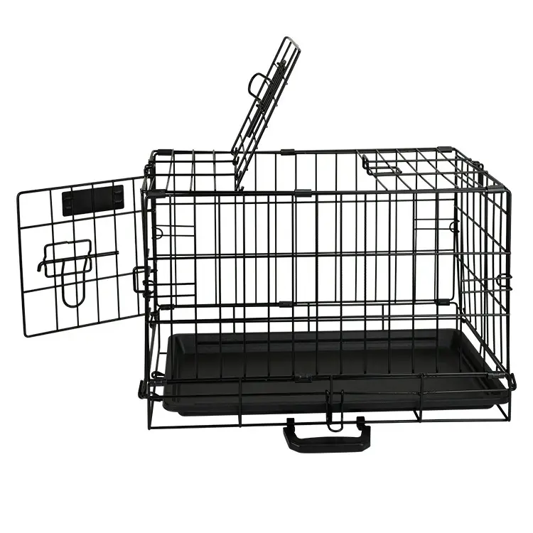 Folding pet cage small size coated with plastic wire dog rabbit cat small pet cage with tray