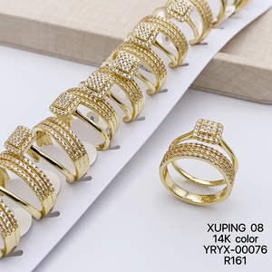 XUPING Jewelry Wholesale 14K Gold Color Plated Iced Out Stone Bridegroom Bridal Fashion Women Men a Pair <strong>Couple</strong> Wedding <strong>Ring</strong> <strong>Set</strong> - Product Image 4