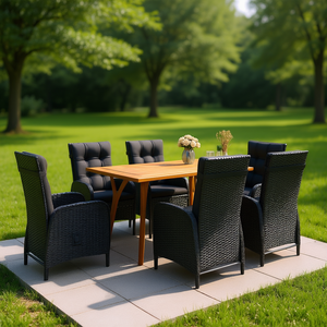 Ensemble de salle à manger d'extérieur en bois d'acacia massif, 6 places, noir, style contemporain - Product Image 2