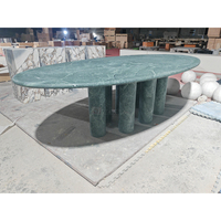 Newstar Table de salle à manger ovale classique de haute qualité Table de salle à manger en marbre vert naturel de luxe moderne avec 8 pieds au prix de gros