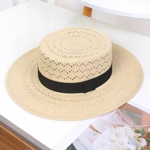 Women's Summer Flat Top Sun Beach <strong>Hat</strong> Hand Woven Natural <strong>Straw</strong> with Wide Brim for Optimal Sun Protection - Product Image 5
