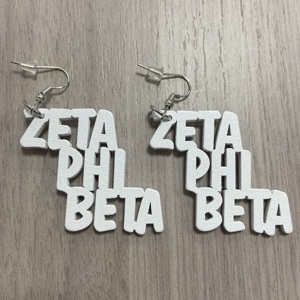 Pendientes de Madera con el Símbolo de Zeta Phi <span class=keywords><strong>Beta</strong></span> en Azul, Negro y Blanco, Hechos <span class=keywords><strong>a</strong></span> Mano en Fábrica, Pendientes de Sororidad Cortados con Láser para Mujer - Product Image 6