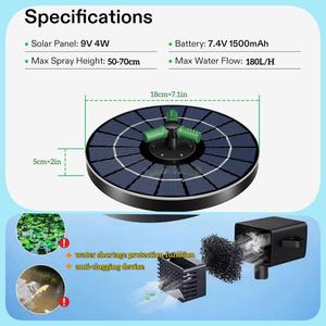 036l-4w सौर जल फव्वारा उन्नत ग्लास पैनल रंगीन एलईडी लाइट अंतर्निहित बैटरी आउटडोर सौर पंप पक्षी स्नान तालाब पूल - Product Image 5