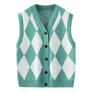 Gilet pull jacquard personnalisé pour <span class=keywords><strong>homme</strong></span>, col en V, boutonné, <span class=keywords><strong>sans</strong></span> manches, tricoté, coupe ample, anti-rétrécissement, collection printemps - Product Image 1