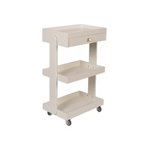 Chariot de rangement mobile en bois à 3 niveaux avec tiroir pour salon de beauté et spa