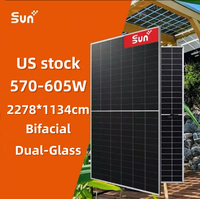 Modules solaires monocristallins bifaciaux Sunplus 570-605W à double vitrage 210mmx210mm, efficacité 23,4%, 2278x1134x30mm |   En stock