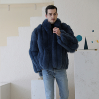 Magnifique veste en fourrure de renard véritable bleu lac, style classique simple pour homme, veste en fourrure de renard véritable sur mesure pour l'hiver