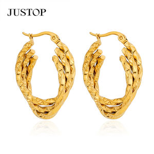 Aros Modernos OEM Personalizados, Acero Inoxidable Resistente al Agua, Chapado en Oro de 18K, Joyería Hipoalergénica de Moda JUSTOP - Product Image 4