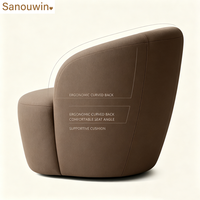 Fauteuil pivotant moderne à dossier incurvé en tissu, structure en bois massif, rotation à 360 degrés, canapé individuel pour salon ou villa