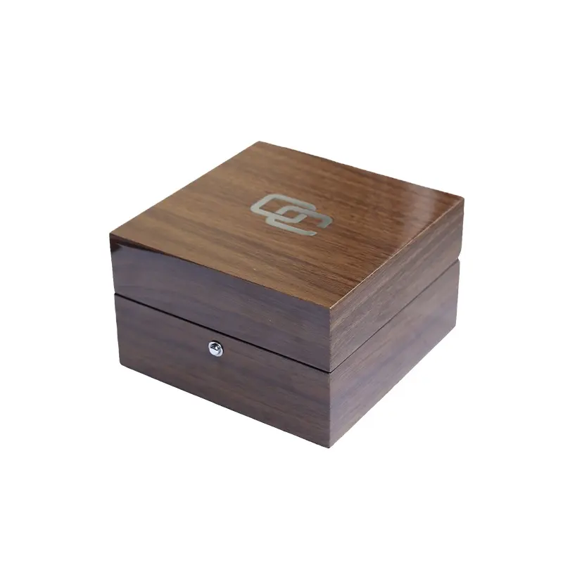 Logotipo personalizado de lujo Popular papel de grano de madera marrón reloj a rayas de madera Almacenamiento de embalaje para hombres caja de reloj de regalo en acabado de Piano