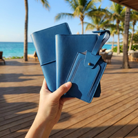 Ensemble de voyage personnalisé de luxe en cuir pleine fleur avec porte-passeport RFID, étiquette de bagage et carnet de voyage avec logo