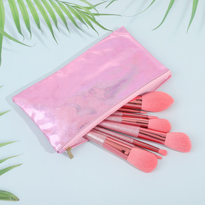 Ensemble de 13 pinceaux de maquillage rose pailleté, poils synthétiques, manche givré, fibres végétales, pinceaux professionnels pour l'application du fond de teint - Product Image 5